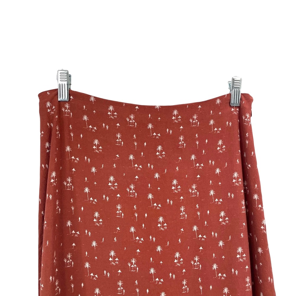 Marine Layer Ryan Midi Slip Skirt Size 4 brick rust orange palm beach print - Picture 3 of 9